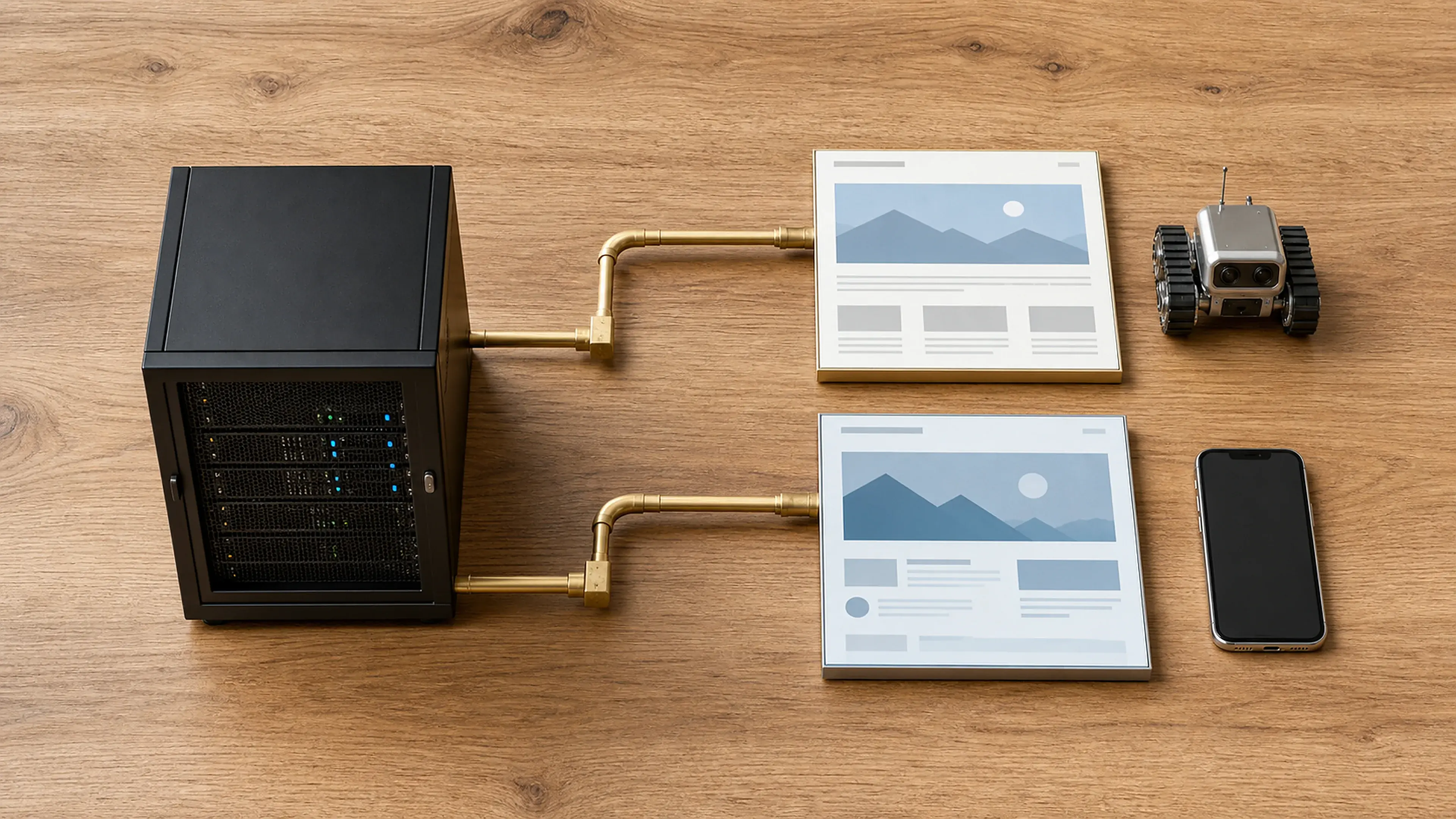 Ein Server liefert über zwei getrennte Leitungen Webseitenvarianten an einen Crawler und ein Smartphone