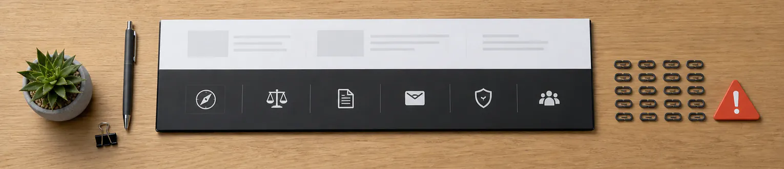 Footer-Navigation mit hilfreichen Links, Vertrauensbereichen und klarer Seitenstruktur