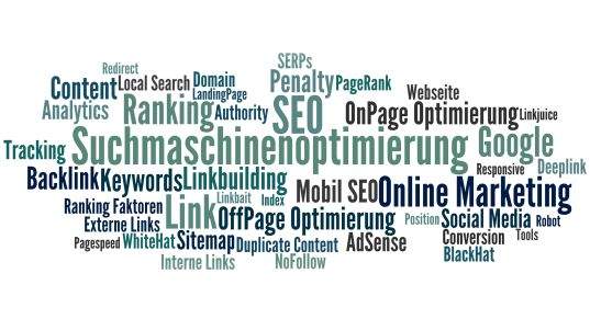 Wortwolke zu Suchmaschinenoptimierung: OffPage-SEO, Linkbuilding, Backlink, Ranking, Google, Keywords, Online-Marketing
