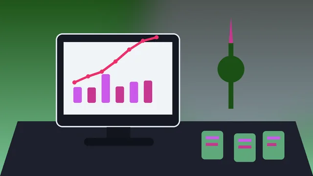 Individuelle SEO-Illustration für Unternehmen in Düsseldorf mit Rheinturm und MedienHafen und Analyse-Dashboard
