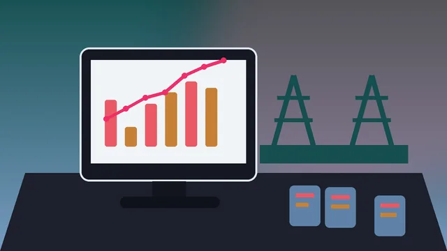 Individuelle SEO-Illustration für Unternehmen in Gelsenkirchen mit Industriekulisse und Halden und Analyse-Dashboard