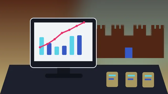 Individuelle SEO-Illustration für Unternehmen in Moers mit Moerser Schloss und Niederrhein und Analyse-Dashboard