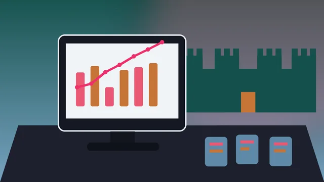 Individuelle SEO-Illustration für Unternehmen in Schwerin mit Schweriner Schloss am See und Analyse-Dashboard