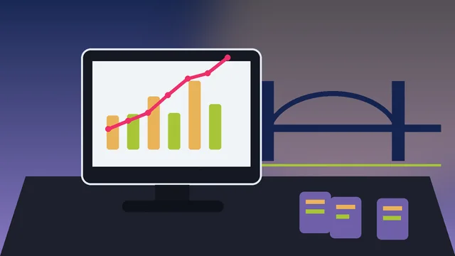Individuelle SEO-Illustration für Unternehmen in Solingen mit Müngstener Brücke und bergische Hügel und Analyse-Dashboard