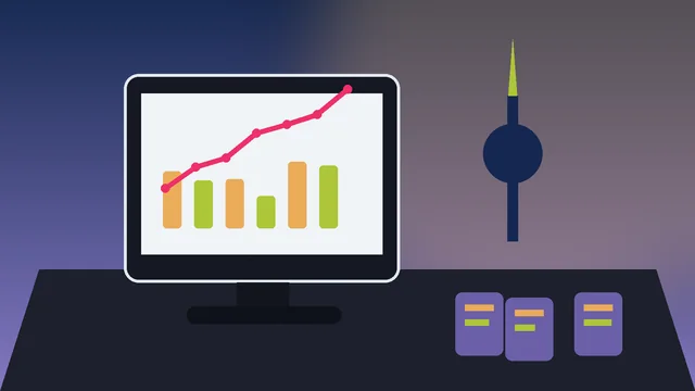 Individuelle SEO-Illustration für Unternehmen in Stuttgart mit Fernsehturm und Stuttgarter Kessel und Analyse-Dashboard