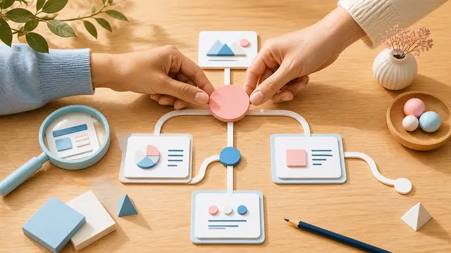 Helle Illustration einer gemeinsamen SEO-Beratung mit Website-Analyse und priorisierter Roadmap