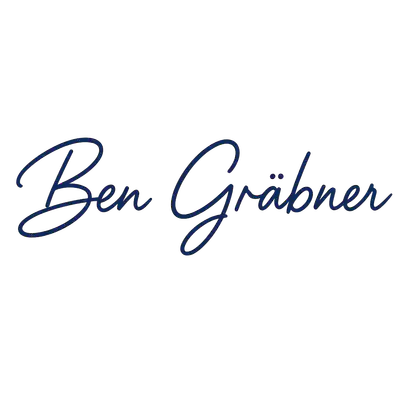 Unterschrift von Ben Gräbner in blauem Handschrift-Stil