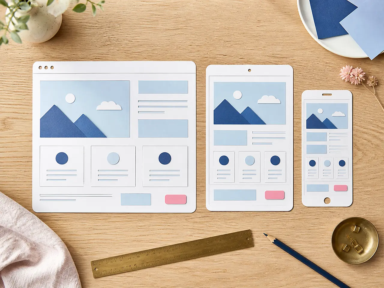 Responsive Webdesign wird auf Desktop, Tablet und Smartphone gemeinsam gepr&uuml;ft
