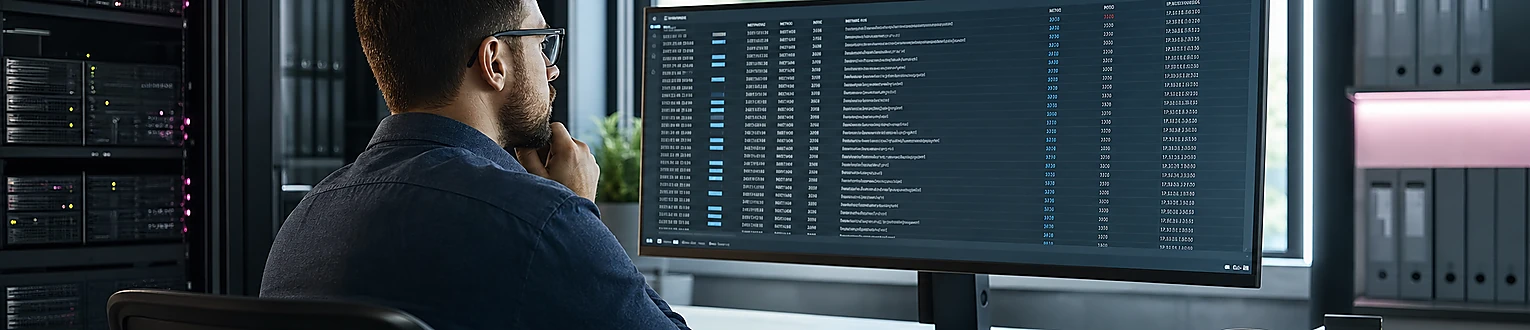 IT-Fachperson analysiert strukturierte Webserver-Anfragen in einem Access Log