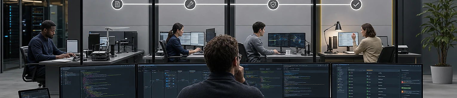KI-Entwicklerin überwacht einen mehrstufigen Agentic Workflow mit menschlicher Freigabe