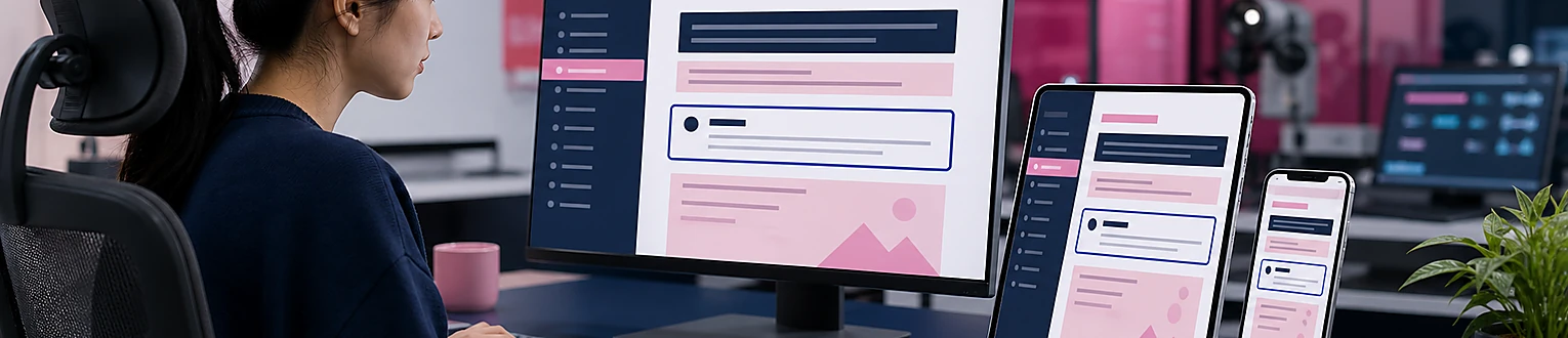 UX-Designerin testet Sprunglinks, Fokusposition und Inhaltsübersicht einer langen Webseite