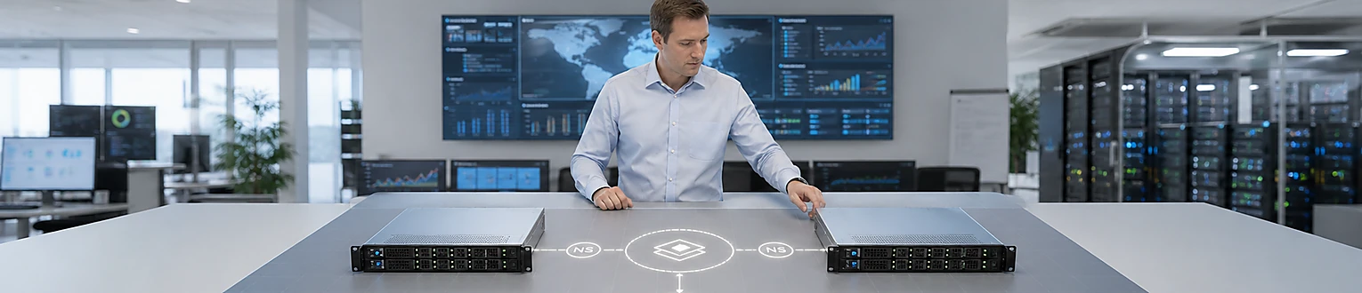 Netzwerkadministrator prüft autoritative Nameserver und konsistente Zonendaten einer Domain