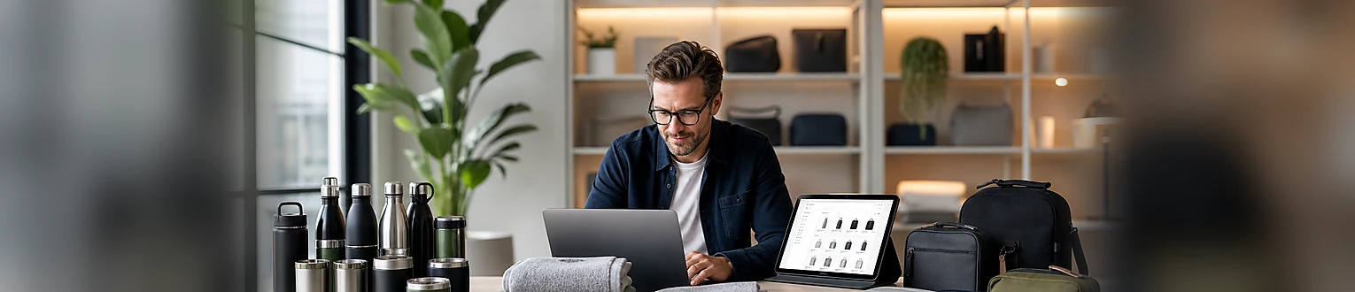 E-Commerce-Manager prüft eine Markenkategorie mit klar gegliedertem Produktsortiment