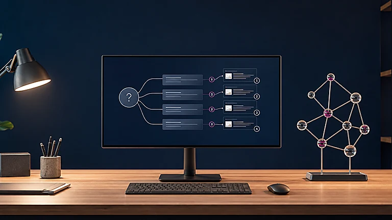 Verzweigte Suchanfragen und ein Wissensnetz für KI-gestützte Antworten auf einem Monitor