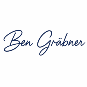 Unterschrift von Ben Gräbner in blauem Handschrift-Stil