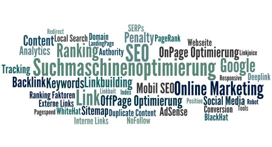 Wortwolke zu Suchmaschinenoptimierung: OffPage-SEO, Linkbuilding, Backlink, Ranking, Google, Keywords, Online-Marketing