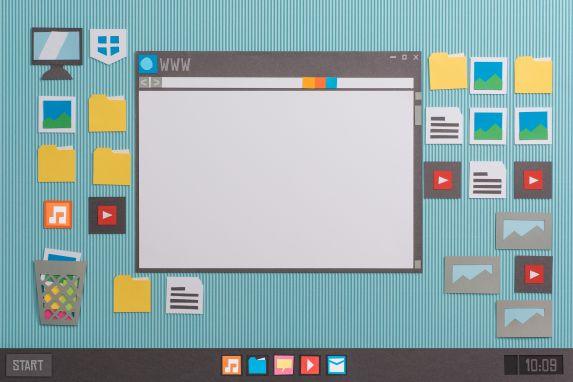 Papercraft-Illustration einer Website mit Ordner-, Bild- und Video-Icons – Projektablauf in 7 Schritten: Audit, Wireframes/Struktur, Design, Entwicklung, Performance & SEO, Tracking/Tests, Go-Live/Iteration.