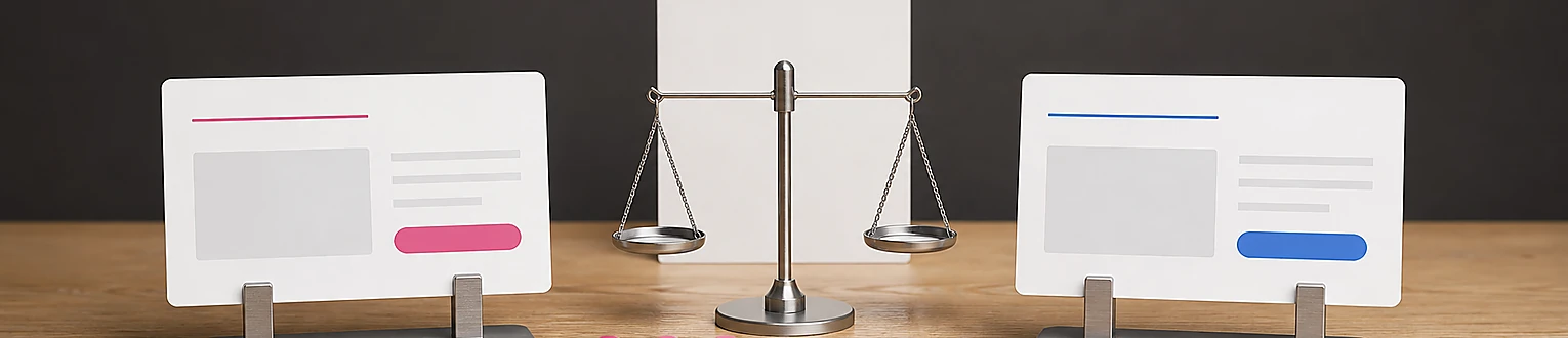 Zwei Anzeigenvarianten werden mit einer zentralen Messvorrichtung verglichen