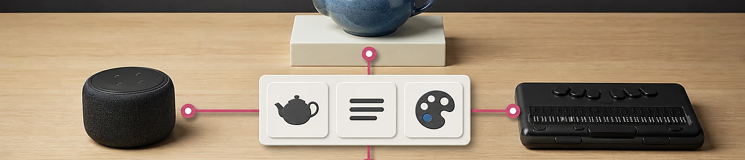 Ein Produktbild ist mit einer knappen Kontextbeschreibung für Screenreader und Brailleausgabe verbunden