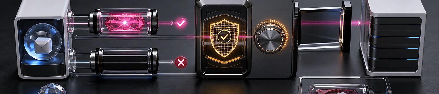 Eine Anfrage mit gültigem Bearer-Token passiert das Zugriffsgateway, während tokenlose und widerrufene Anfragen abgewiesen werden