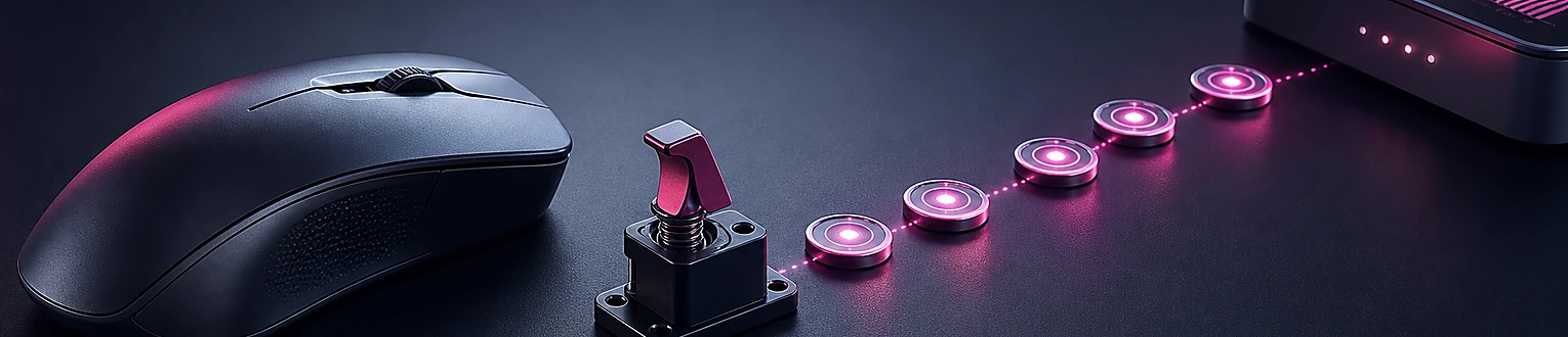 Ein präziser Mausklick aktiviert über einen mechanischen Auslöser genau eine definierte Kette aus Ereignis- und Analysemodulen