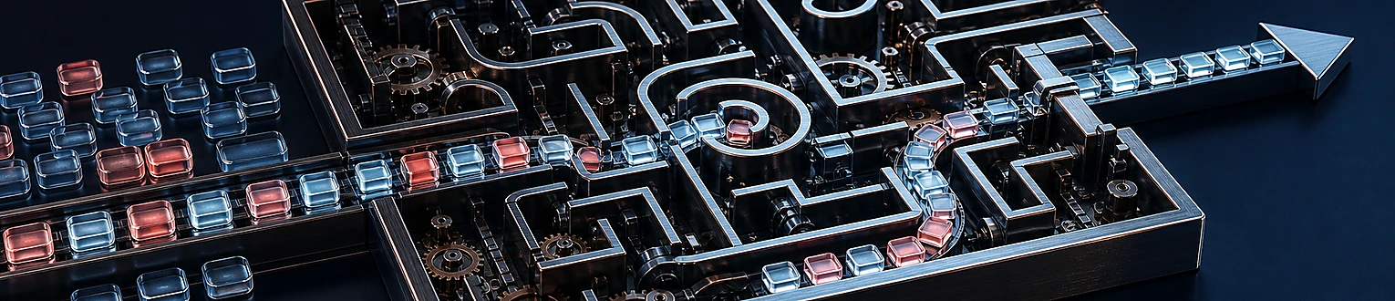 Viele URL-Module geraten in verzweigte Schleifen eines mechanischen Labyrinths, während eine eindeutige Route hinausführt