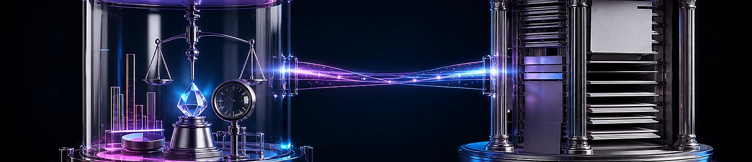 Ein geprüfter Forschungskern übermittelt ein belegtes Signal an ein unabhängiges Redaktionsarchiv, das freiwillig eine sichtbare Verbindung zur Primärquelle zurückführt