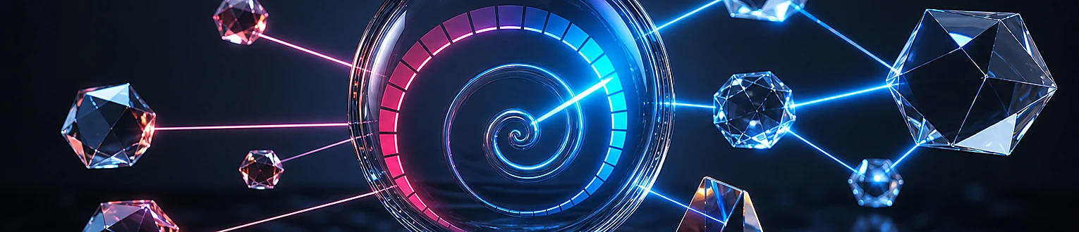 Ein logarithmischer Glasindikator vergleicht unterschiedlich starke Linkkristalle; ein Prüfprisma trennt echte Qualität von hohlen Signalen