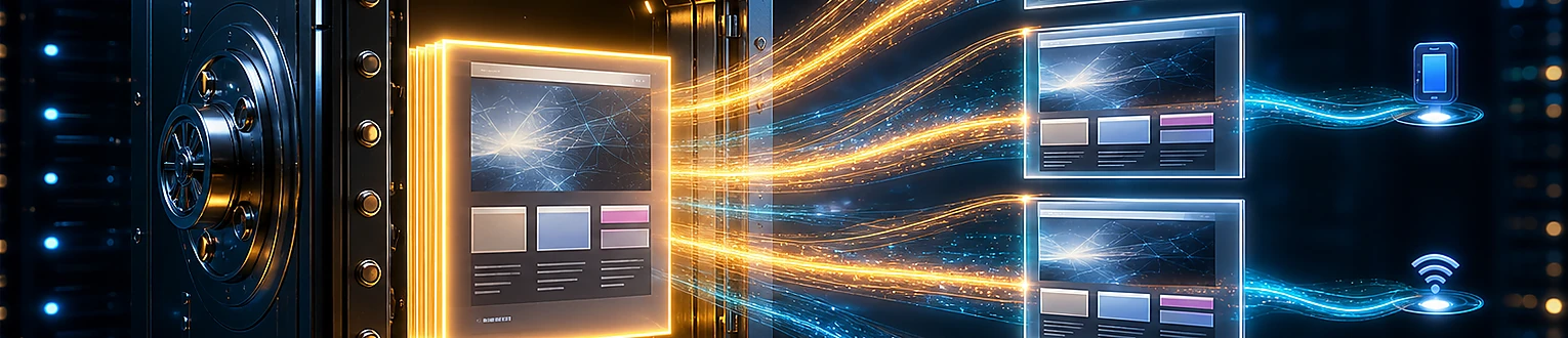 Ein sicherer Cache-Tresor liefert vollständige Seitenkopien gleichzeitig über mehrere Datenwege an verschiedene Geräte aus