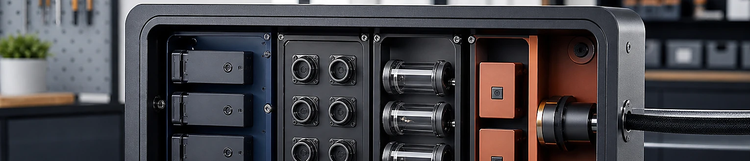 Ein modularer Technikcontainer bündelt Tag-Module, Trigger-Schalter und Variablenkapseln vor einem Freigabepunkt