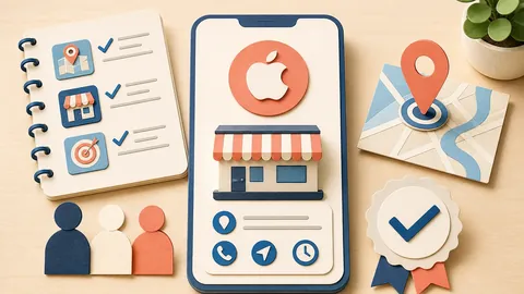 Helle Papercraft-Illustration zum Ratgeber Apple Business Connect einrichten