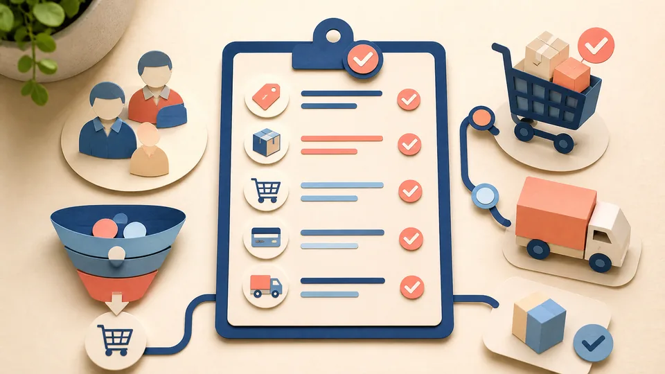 Helle Papercraft-Illustration zum Ratgeber B2B-Onlineshops planen