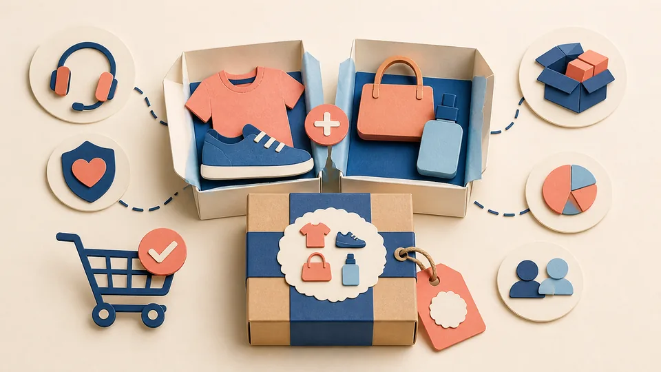 Helle Papercraft-Illustration zum Ratgeber Bundles und Sets anbieten