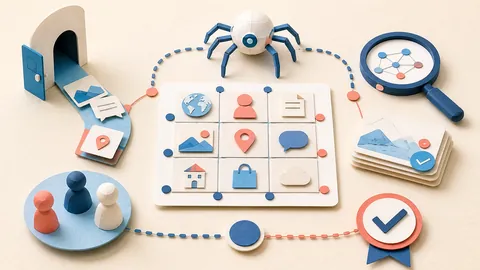 Helle Papercraft-Illustration zum Ratgeber Crawler-Matrix für KI-Systeme