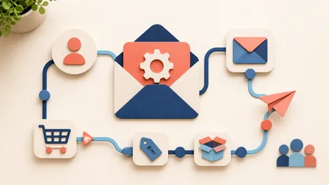 Helle Papercraft-Illustration zum Ratgeber E-Mail-Automationen im Shop