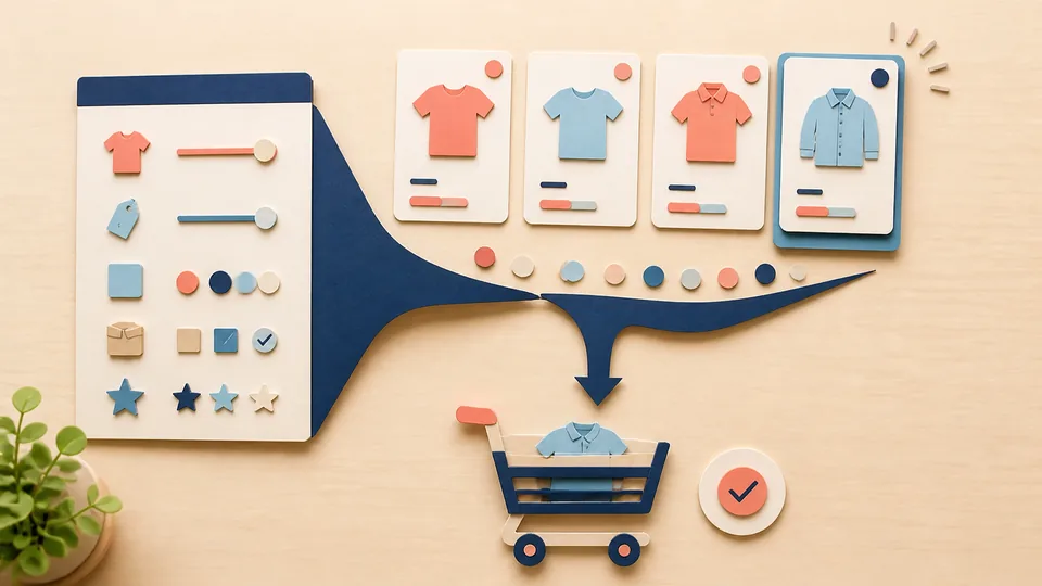 Helle Papercraft-Illustration zum Ratgeber Facettierte Navigation im Shop