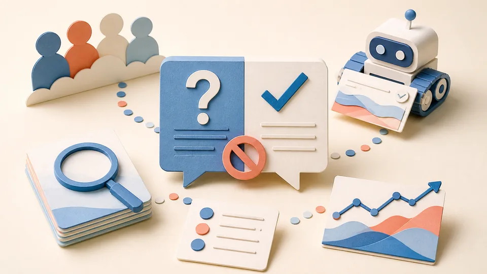 Helle Papercraft-Illustration zum Ratgeber FAQ-Blöcke ohne Schema-Spam