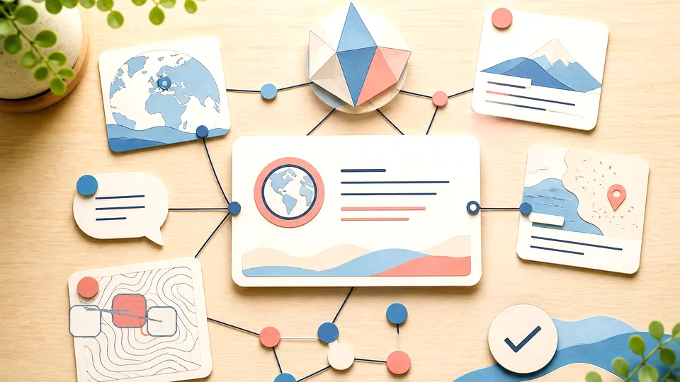 Helle Papercraft-Illustration zum Ratgeber Knowledge Graph Signale stärken