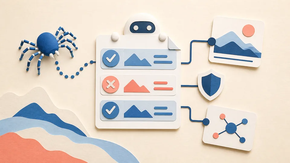 Helle Papercraft-Illustration zum Ratgeber KI-Crawler über robots.txt steuern