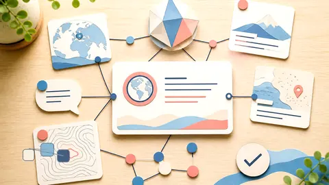 Helle Papercraft-Illustration zum Ratgeber Konsistente Unternehmensinformationen