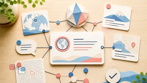 Helle Papercraft-Illustration zum Ratgeber GEO-Audit Schritt für Schritt