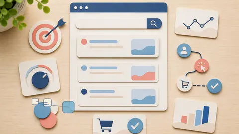 Helle Papercraft-Illustration zum Ratgeber Google-Ads-Konto sinnvoll strukturieren