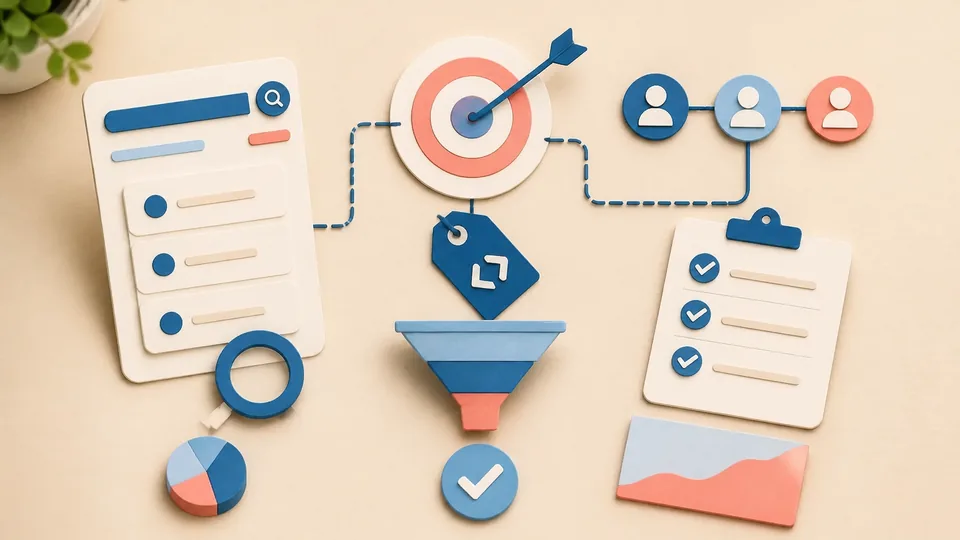 Helle Papercraft-Illustration zum Ratgeber Conversion-Tracking einrichten
