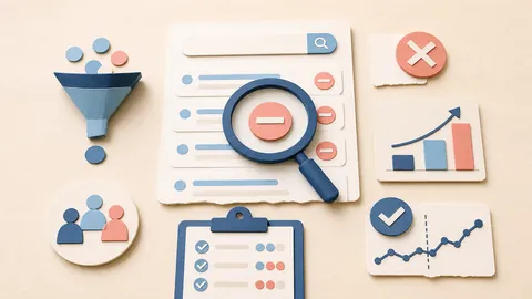 Helle Papercraft-Illustration zum Ratgeber Negative Keywords pflegen