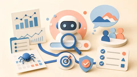 Helle Papercraft-Illustration zum Ratgeber Google AI Mode und SEO