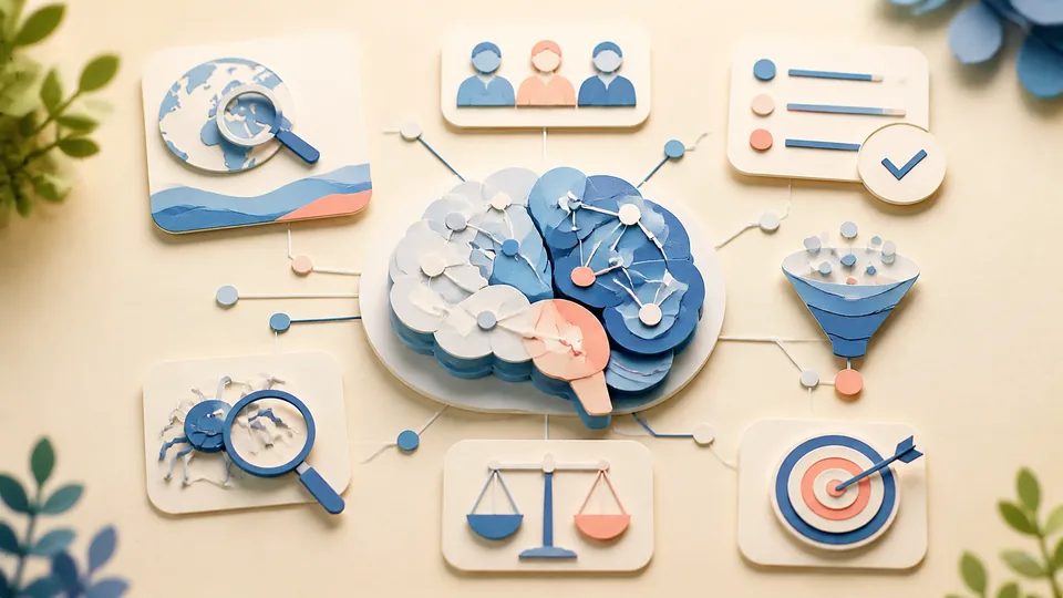 Helle Papercraft-Illustration zum Ratgeber Google AI Mode verstehen