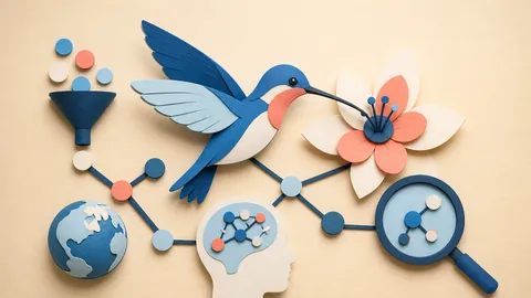 Helle Papercraft-Illustration zum Ratgeber Google Hummingbird und semantische Suche