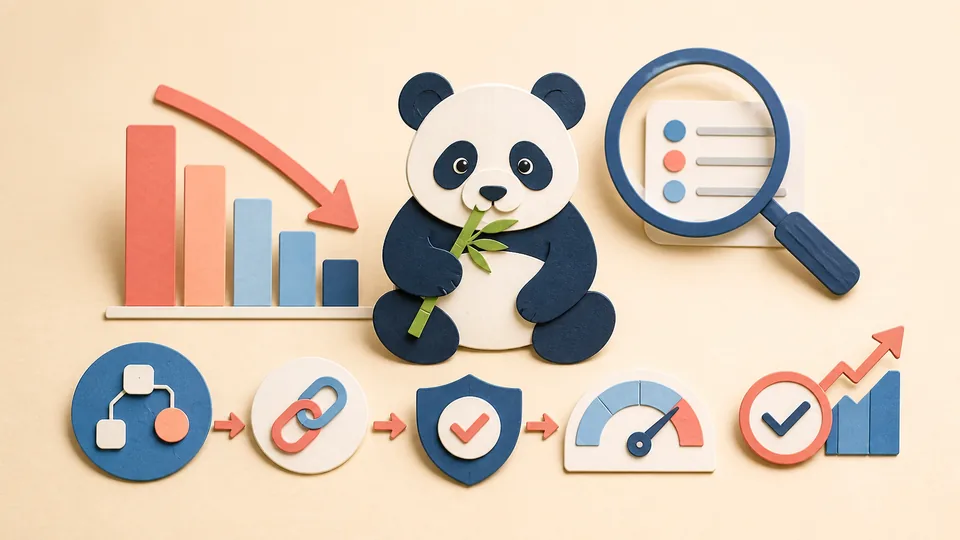 Helle Papercraft-Illustration zum Ratgeber Google Panda Update: Folgen und Lehren