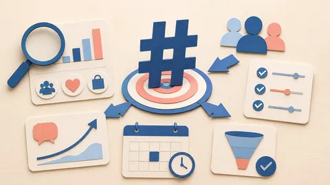 Helle Papercraft-Illustration zum Ratgeber Hashtags gezielt einsetzen