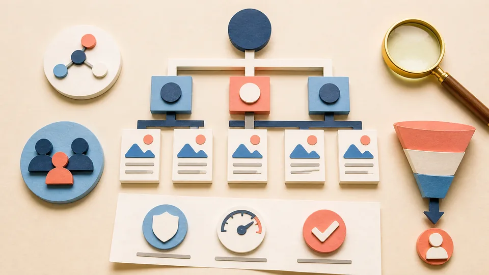 Helle Papercraft-Illustration zum Ratgeber Informationsarchitektur für SEO